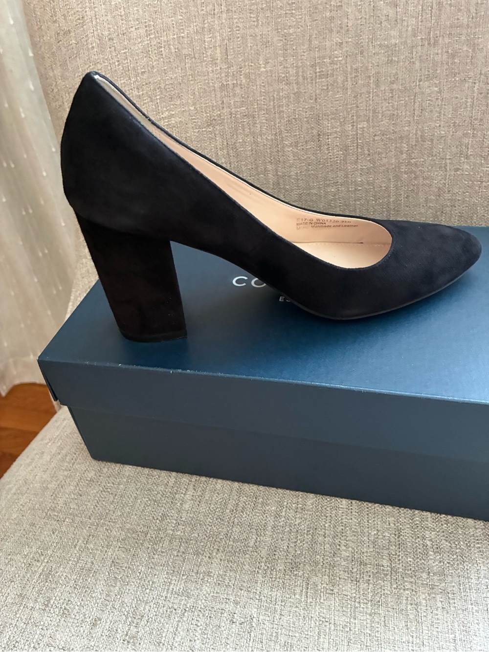 Cole Haan Alanna block heel pump in black suede. - Picture 5 of 11